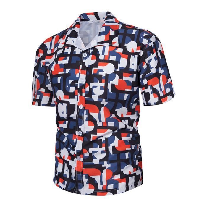 Chemise hawaïenne homme XL bleue à imprimé floral boutonnée