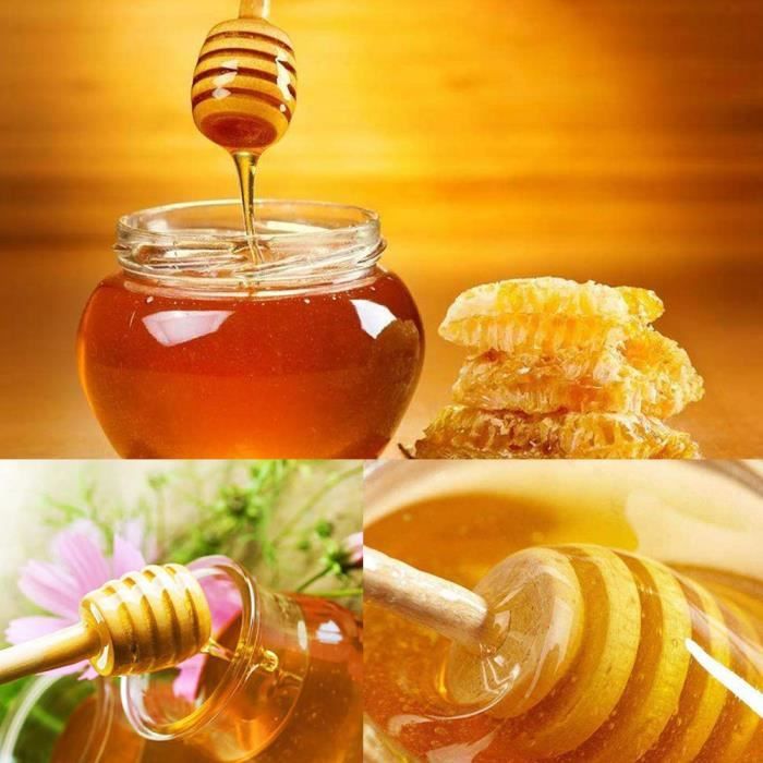 Pot à miel en verre avec couvercle et cuillère en bois d'acacia