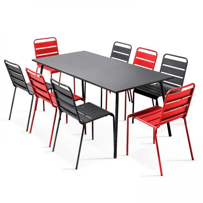 Ensemble table et chaises de jardin - Oviala - Rouge - 180 x 90 x 72 cm - Acier
