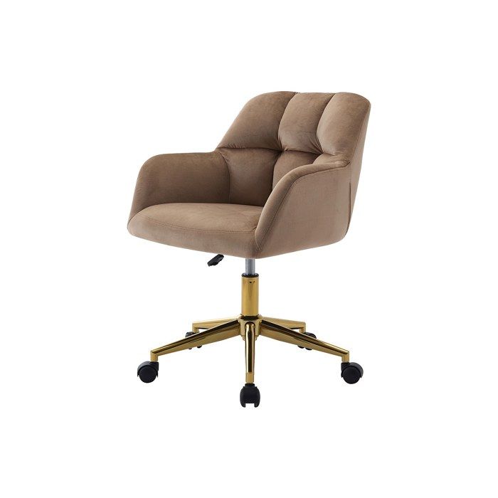 Chaise de bureau - Velours - Beige et doré - Hauteur réglable - PEGA
