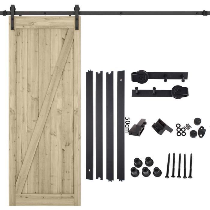 200cm/6,6FT Kit Quincaillerie de Rail pour Porte Coulissante Industriel  Ensemble Suspendue de Porte de