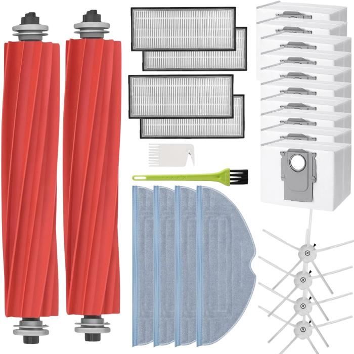 Kit Accessoires Pour Aspirateur Robot Roborock Q10 - Brosse Principale, Brosses Latérales, Filtres, Serpillères | Tidevib