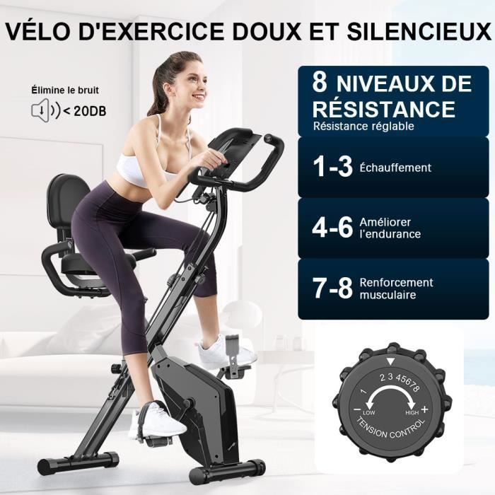 3 en 1 Vélo d'appartement Pliable - 8 Niveaux de Résistance Réglables -  Volant d'Inertie 2,5KG - Écran LCD - Siège Réglable - Cdiscount Sport