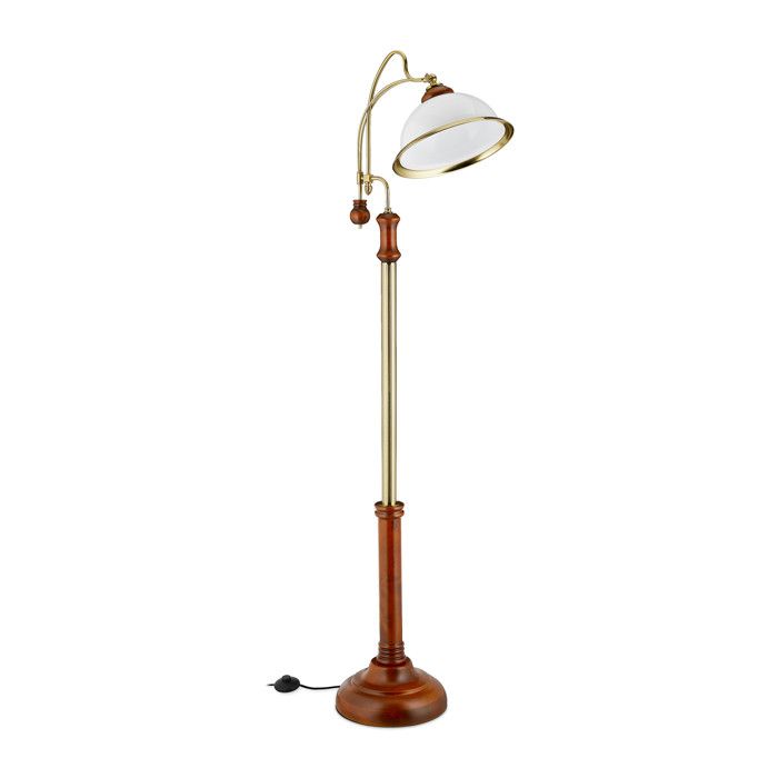 Relaxdays Lampe à pied arrondie Art Nouveau abat-jour en verre bois douille E27 HxLxP : 166x40x36 cm marron/doré