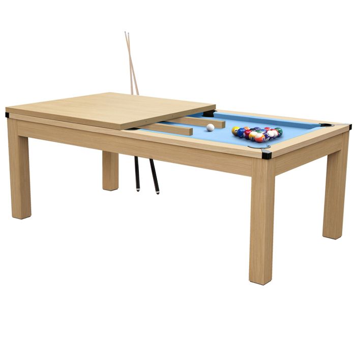 Table a manger convertible billard - Hetre & Tapis bleu 