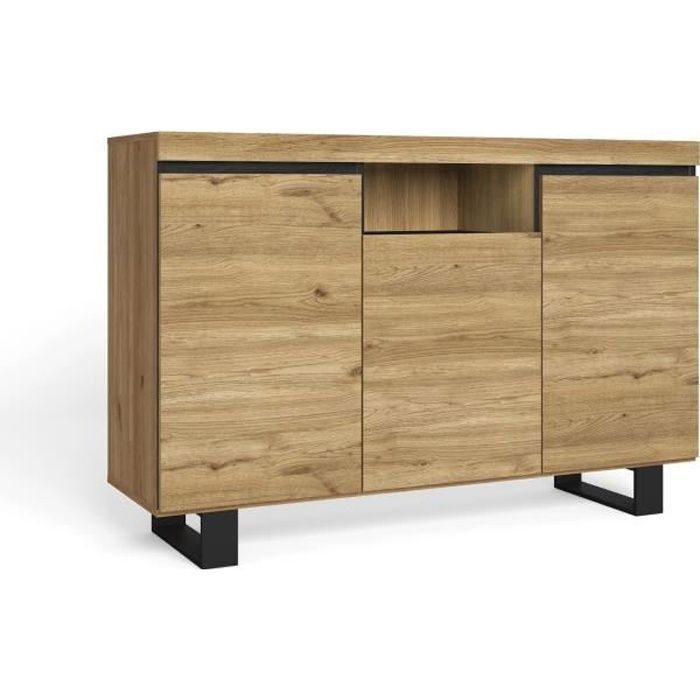 Buffet salon Salle à manger Couleur Chêne/Noir 3 Portes 1 Compartiment 140x40x92cm RF985 Buffet salon Salle à manger Couleur Chêne/Noir 3 Portes 1 Compartiment 140x40x92cm RF985