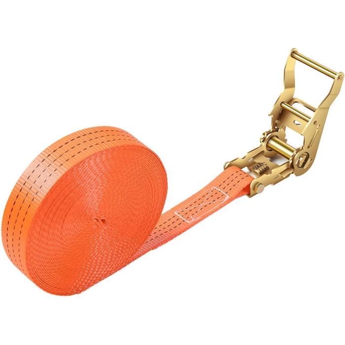Sangles à Cliquet Rétractables – 2,5 Cm X 3 M  Résistance à La Rupture De 05 Kg Sangles Auto Retractables Robustes Pour Camions Remorques De Chargement Motos Vehicules Routiers Etc Orange