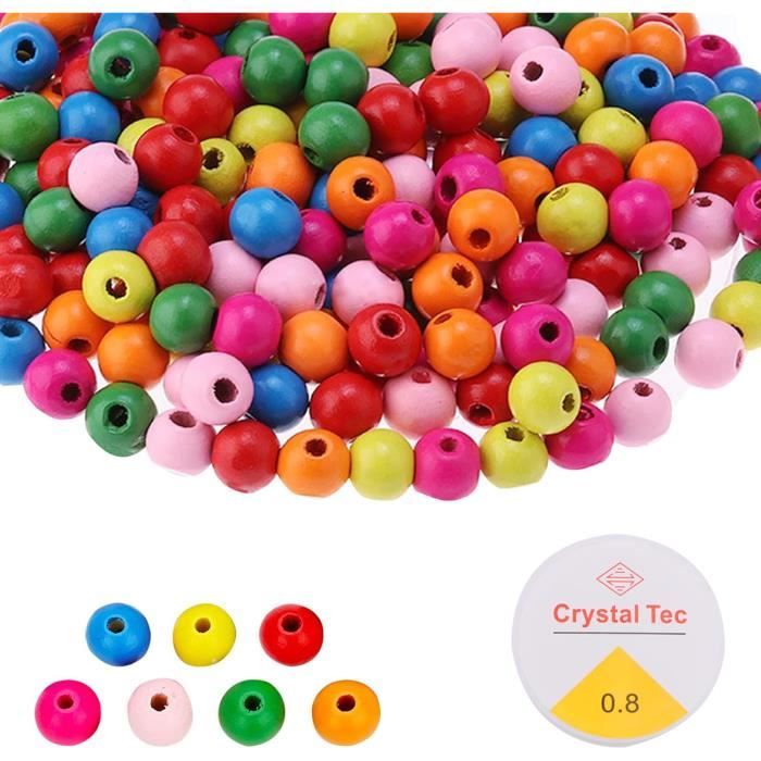 400 Perles En Bois Colorées à Enfiler - Kit DIY Bijoux Enfant, Avec Aiguilles Et Fils, Pour Bracelets, Colliers
