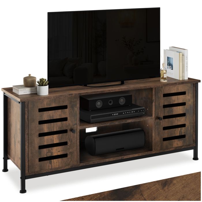 Meuble TV - TECTAKE - Meuble de salon CARLOW bois et acier 2 compartiments et porte magnétique 110 x 41 5 x 50 5 cm - Bois foncé Meuble TV - TECTAKE - Meuble de salon CARLOW bois et acier 2 compartiments et porte magnétique 110 x 41 5 x 50 5 cm - Bois foncé