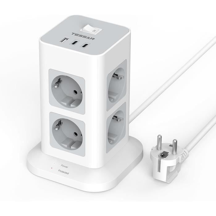 Mini Multiprise Multiprise Usb C Avec 8 Prises, Multiprise Parafoudre 1700J, 1 Usb Et 2 ...
