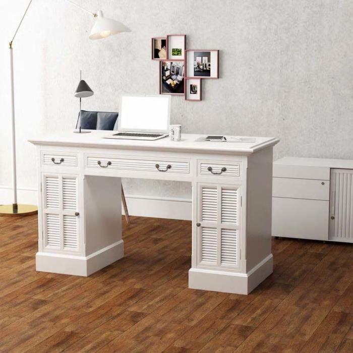Bureau à double piédestal Blanc 140 x 48 x 80 cm - VIDAXL - Meuble de bureau - Romantique - Droit
