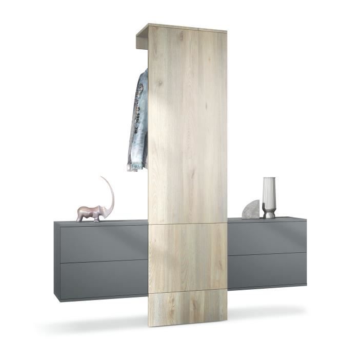 Vestiaire Garderobe Carlton Set 3 anthracite mat - chêne nordique (157 x 193 x 35 cm) Vestiaire Garderobe Carlton Set 3 anthracite mat - chêne nordique (157 x 193 x 35 cm)