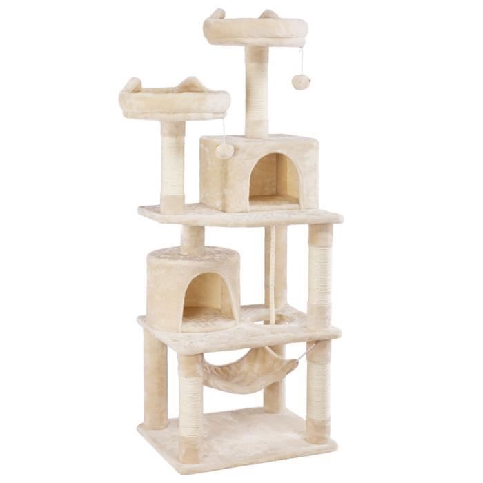 Meilleurs prix pour Arbre à Chat YAHEETECH - Tour à Griffer avec 2 Niches-Hamac Colonne en Sisal - Hauteur 158 cm Beige