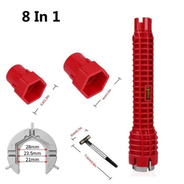 HDWY Clé multifonction 8 en 1 pour robinet de cuisine, évier, évier, évier, baignoire, plomberie, plomberie, outils d'installation et de réparation pour espaces restreints