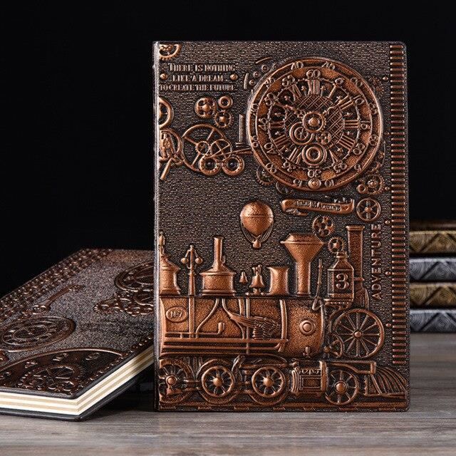 Carnet vintage en relief - OMABETA - 208 Pages - Cuir PU - Couverture rigide - Noir/or rose - Beaux-Arts et Loisirs créatifs