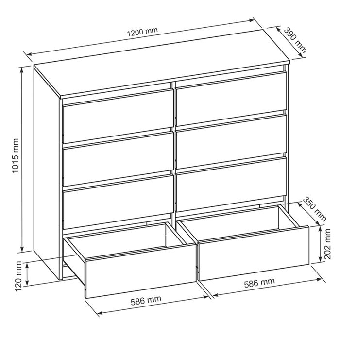 Commode 8 Tiroirs MebLocker 120 Cm - Blanc Sonoma - Rangement Moderne Pour Chambre Et Bureau