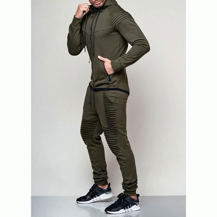 Ensemble Homme 2 Pièces Sweat à Capuche Homme Sport-Veste Zippée Et Pantalon Jogging Automne Chaud Leger Avec Poches–Noir Noir - Prêt-à-Porter