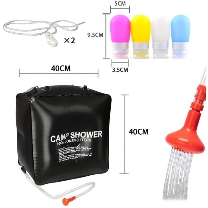 Kit Douche Solaire Extérieur Portable - 4 Sacs De 5 Gallons (20L) Avec Tuyau Et Pommeau - Noir - Camping, Plage