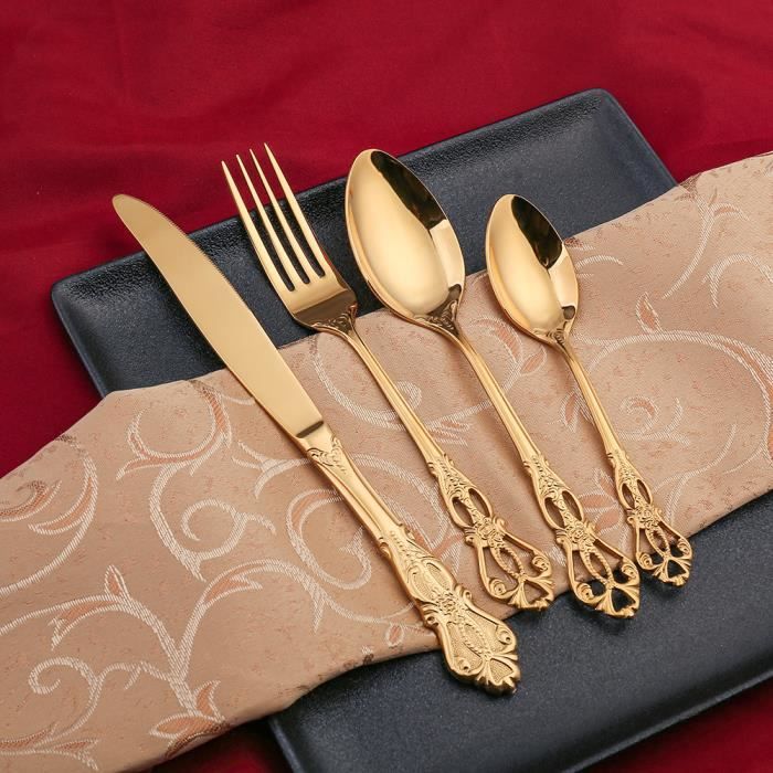 Fourchette d'or - Ensemble de couverts en or avec cuillères et couteaux,  vaisselle de mariage, fourchettes, c - Cdiscount Maison