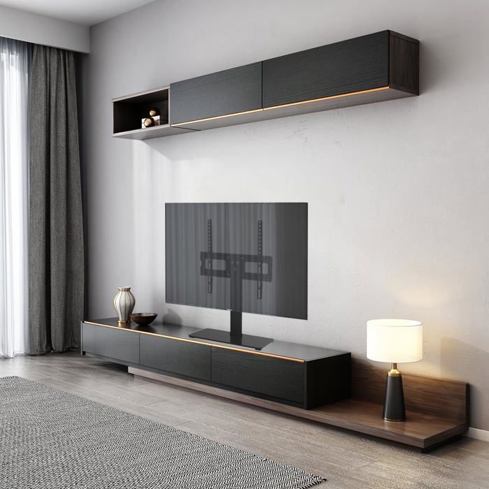 Suptek Support TV Sur Pied Universel 17-55 Pouces - Hauteur Réglable, Base Verre Trempé 40kg