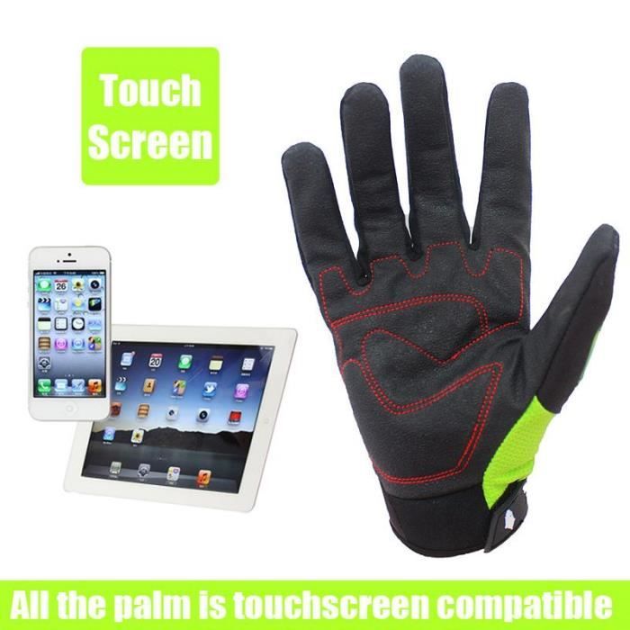 Gants De Cyclisme Doigts Complets Avec Gel Amortissant - Respirants, écran Tactile, Bandes Réfléchissantes (noir/rouge/gris)