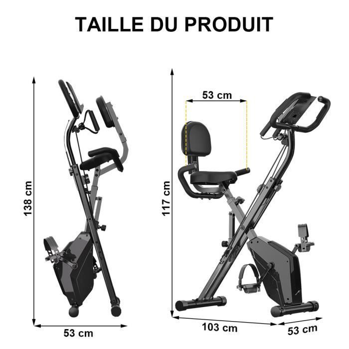 Vélo d'exercice pliable, 8 résistances réglables, Ecran LCD