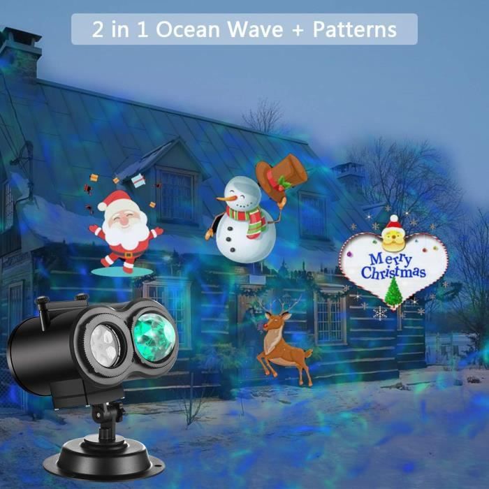 Lumières de Noël d'extérieur, projecteur avec télécommande, 26 effets HD  (3D Ocean Wave & patter)