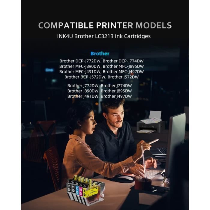 Lot De 12 Cartouches D'encre Compatibles Brother LC3213 LC3211 - 3 Noires, 3 Cyan, 3 Magenta, 3 Jaunes - Haute Qualité