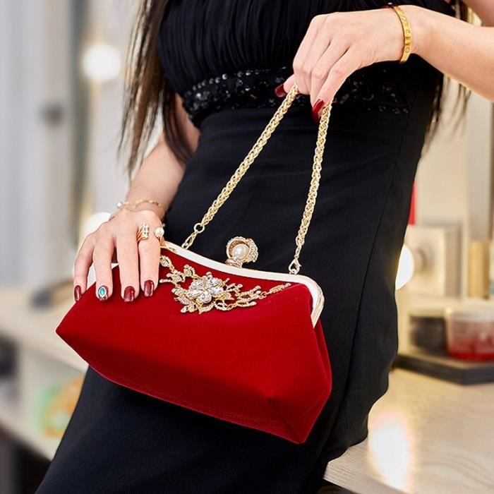 SODIAL Pour Femme Perle Diamant Sac Main Vintage Sac De Soir e