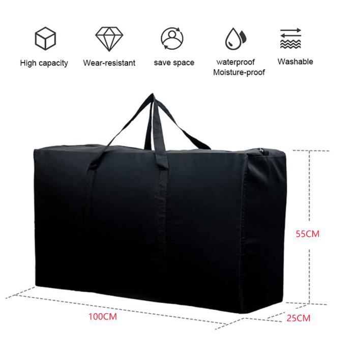Lot De 2 Grands Sacs De Rangement Oxford étanches - 80x25x48 Cm - Fermeture à Glissière Double, Poignées Renforcées