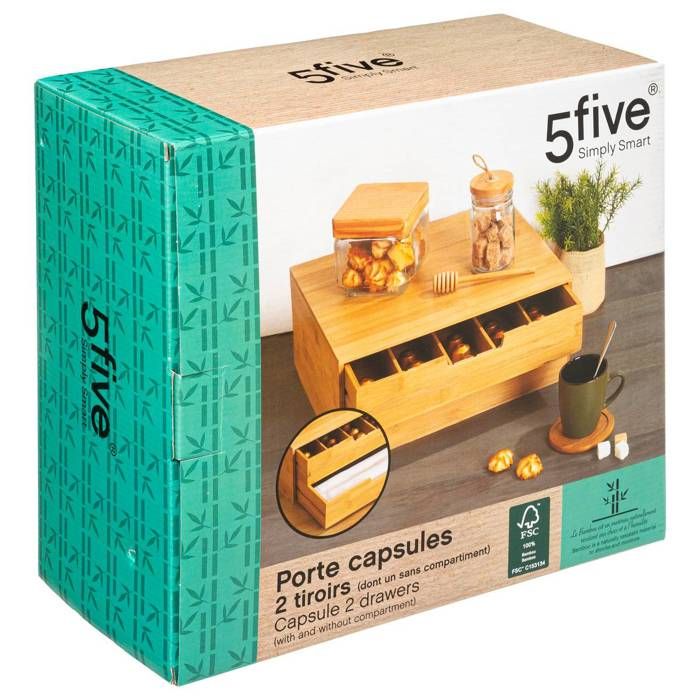 Tasse à Café /porte-capsule/tiroir distributeur bois de bambou/métal bleu 30 capsules