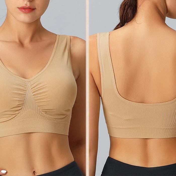 Brassiere de sport femme grande taille Marque Lot de 3 Sans couture Blanc2 et kaki1 XH378
