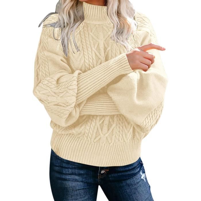 PULL CHANDAIL Pull en Laine Femme Col Roul Automne Hiver Pull