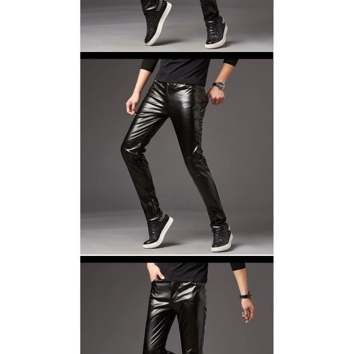 Pantalon Homme Skinny en Simili Cuir Brillant Noir pour Scene et Boite de Nuit FUNMOON Noir Cdiscount Pret a Porter