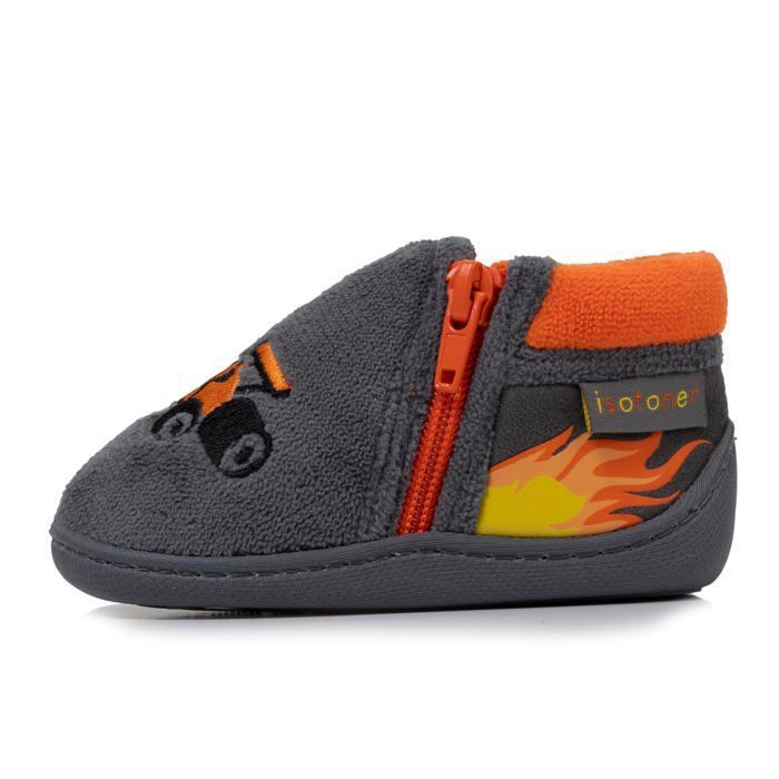 Chaussons Bottillons Isotoner Pour Bébé Garçon – Fermeture Zip, Semelle Antidérapante – Motif Tracteur