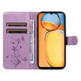 Verre trempé+Coque pour Xiaomi Redmi 13C 4G/5G/POCO C65, Portefeuille Housse Etui avec Carte de Crédit Slot -Arbre à fleurs violet-3