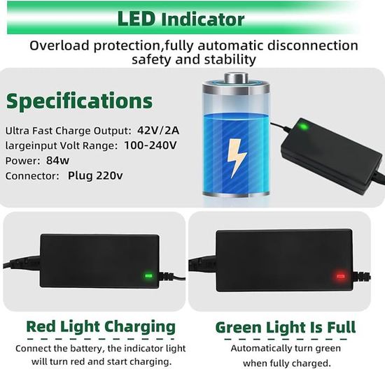 Chargeur Électrique Trottinette 42V 2A 36V Batterie Hoverboard Xiaoi