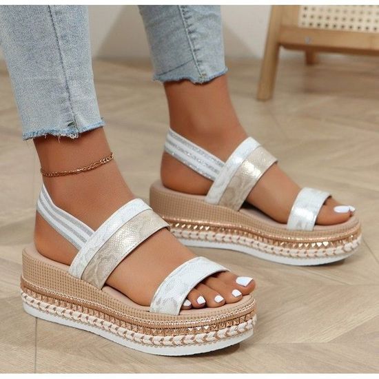 Sandales Compensées Femme été - Semelle épaisse 10 Cm, Mesh Pailleté, Bout Ouvert, Style Décontracté Princesse