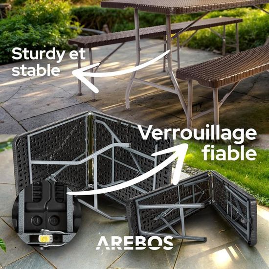 2 Bancs Pliants Arebos 183x28x43 Cm - Anthracite - Pour Jardin, Camping, Fête - Portée 150kg