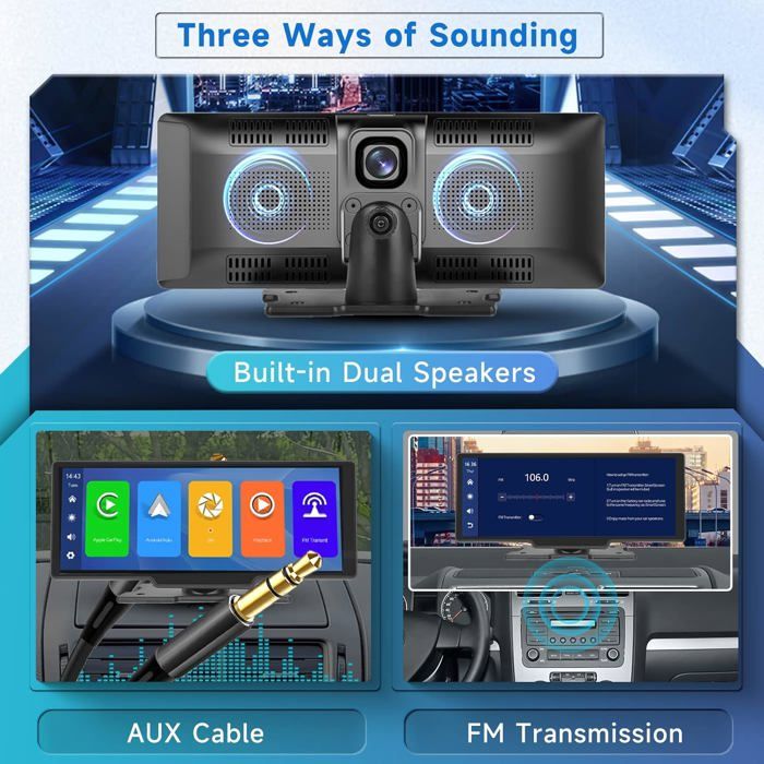 9,3 pouces + caméra frontale sans Fil carplay Android Auto Portable