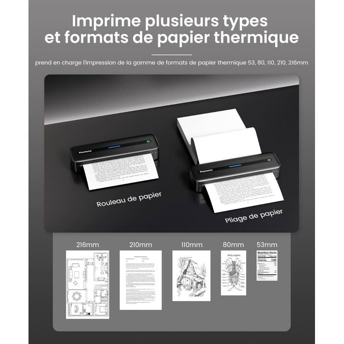 Papier Thermique Couleur A4 – 100 Feuilles (bleu, Jaune, Blanc, Rose) – Pour Imprimantes Phomemo M08F/M832/M834 – Séchage Rapide