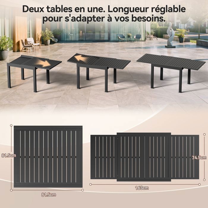 Table de Jardin Extensible en Aluminium | 200kg Fermé / 150kg Ouvert ...