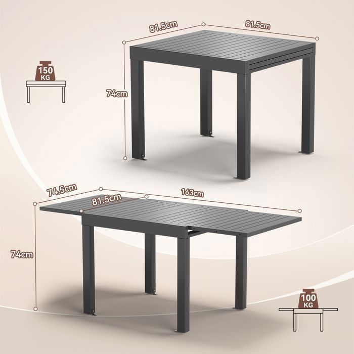Table de Jardin Extensible en Aluminium | 200kg Fermé / 150kg Ouvert ...