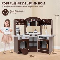 Costway cuisine d'angle enfants avec 16 accessoires & son & lumière, jeu de cuisine enfants avec machine à glaçon & lave-vaisselle séparé, tableau noir pour enfants de 3 ans