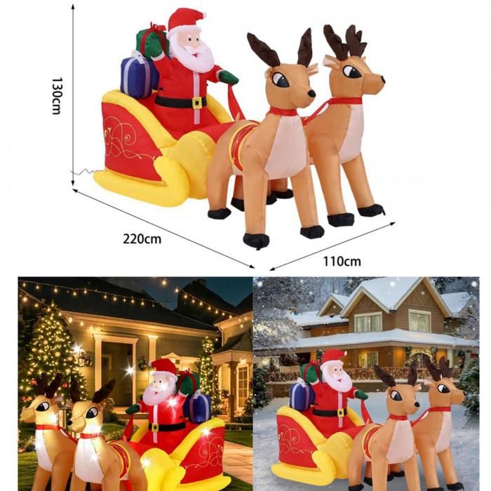 Outsunny 240 Cm Père Noël Gonflable Avec Traîneau Et Rennes