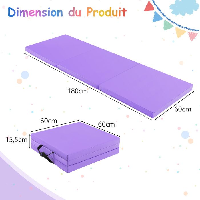 Tapis De Sport Pliable 3 Volets – 180x60x5 Cm, En Cuir Avec Mousse EPE, Poignées De Transport, Connectable à D’autres Tapis