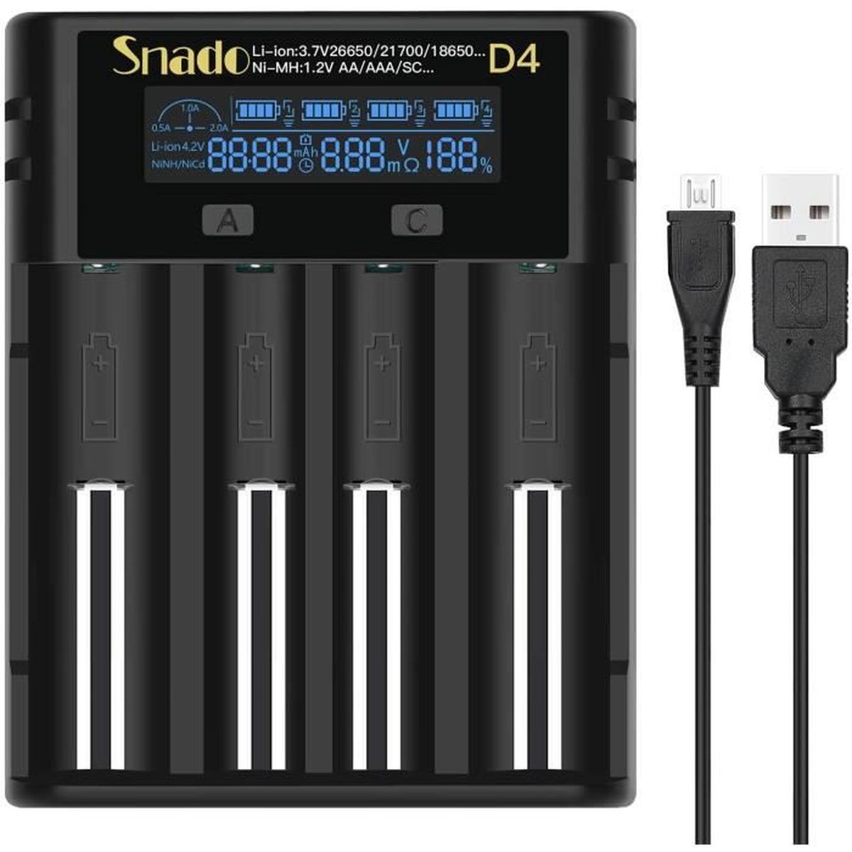 ION Snado 18650 Chargeur de batterie pour piles NI-MH NI-Cd AA AAA C Li-Ion 