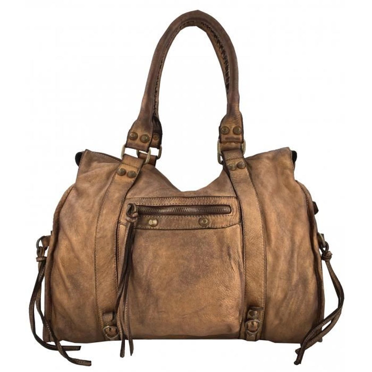Time Resistance Sac à Main En Cuir Pleine Fleur - Petit Sac Arrondi Élégant Avec Poignée Ronde, Sac Fourre-Tout Pour Femmes, Fait Main En Italie