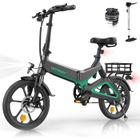 Vélo électrique pliable HITWAY de 16" Noir - Alliage de magnésium - Hauteur réglable - Freins à Double Disque