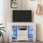 DRIPEX Meuble TV d'angle Blanc, Buffet Moderne, Table TV Brillance avec Lumières LED, Etagères en Verre, 100x40x68cm